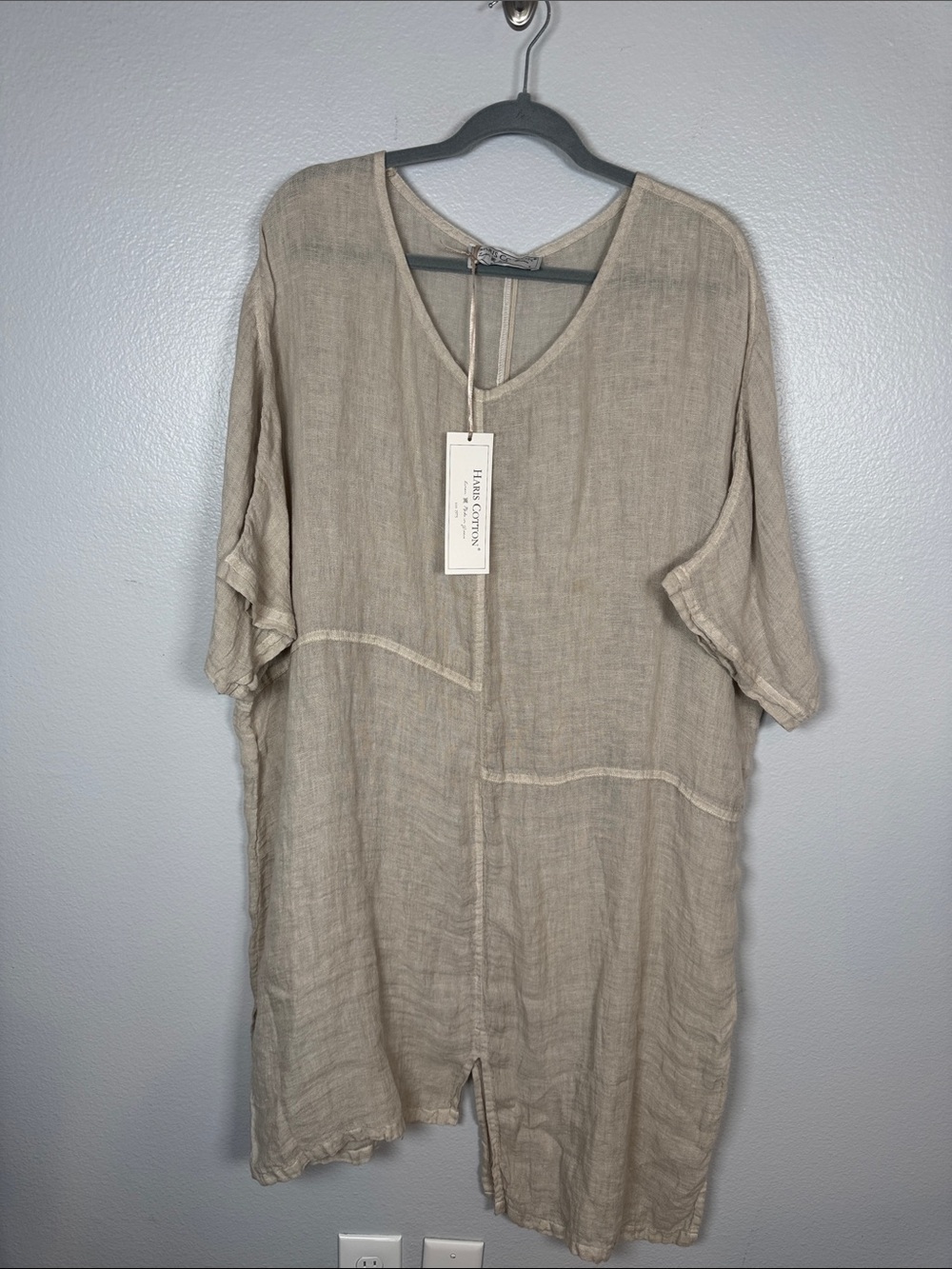 Haris Cotton Beige Linen Asymmetrical Hemline Lagen Look Tunic Dress NWT small